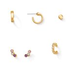 Set-3-pares-de-aretes-ba�ados-en-oro-de-24K