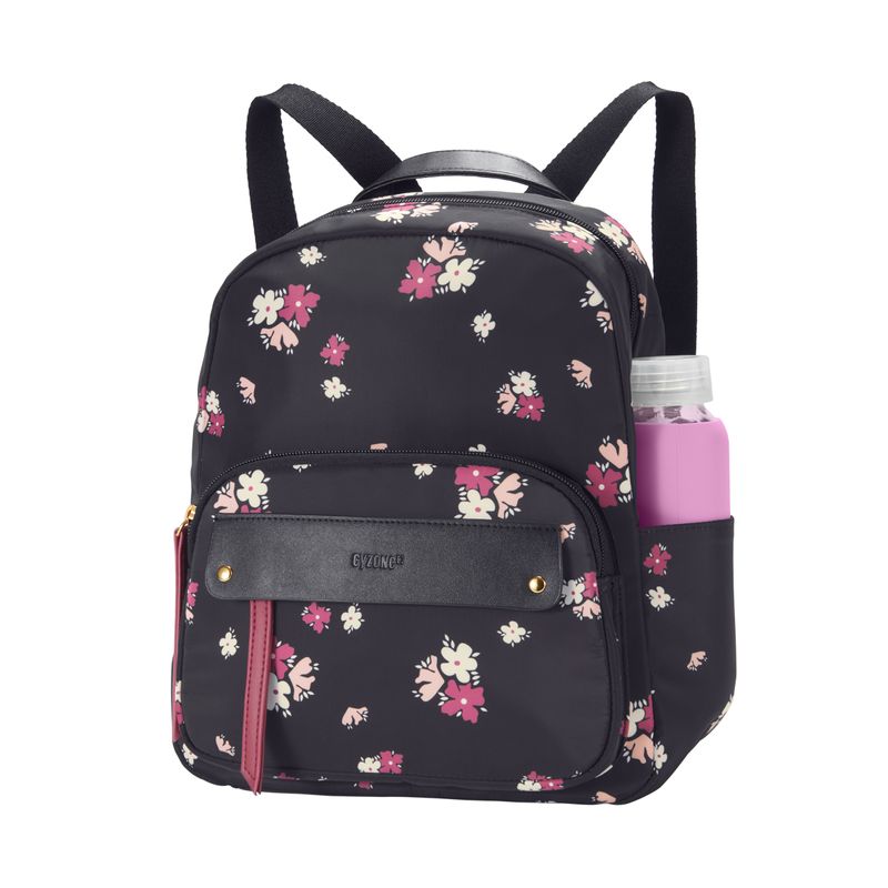 Mochila-para-mujer-casual-en-poliester-color-negro-con-distintos-compartimentos-y-asas-regulables.