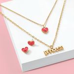 set-de-aretes-y-collar-dorado-para-ni�a-corazones-rosados-dije-princess