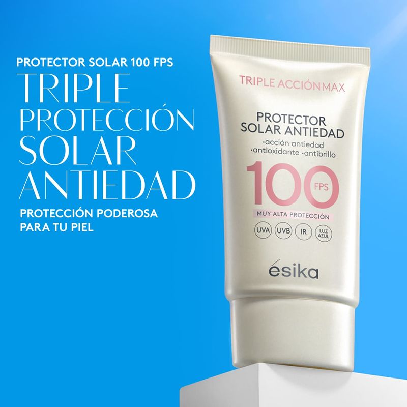 Protector Solar Facial Antiedad FPS 100 Triple Acción Max - ésika Perú