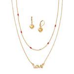 juego-de-collar-y-aretes-dije-LOVE-en-ba�o-de-oro-de-24kk-y-piedras-pintadas-a-mano-en-rojo