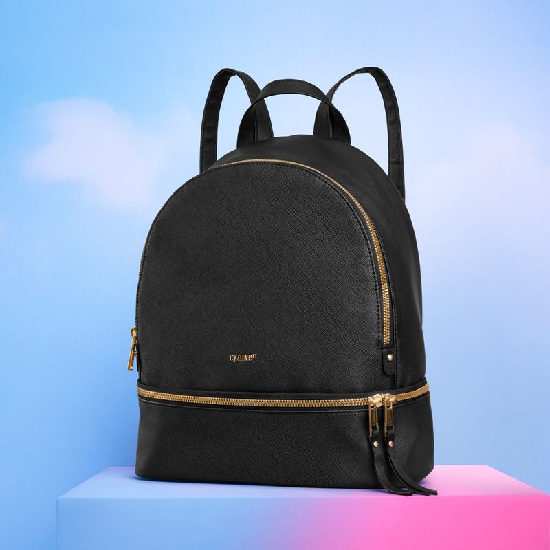 Mochila negra para mujer Orian, en material tipo cuero