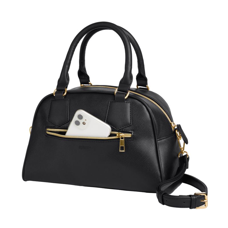 El-bolso-para-mujer-fabricado-en-material-tipo-cuero-de-color-negro-de-uso-casual.