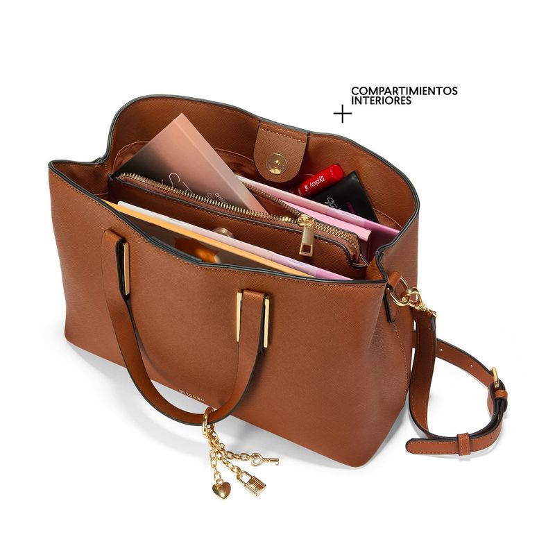 Bolso-para-mujer-Rossana-tono-marron-en-tipo-cuero-con-3-compartimentos-y-asa-regulable.-