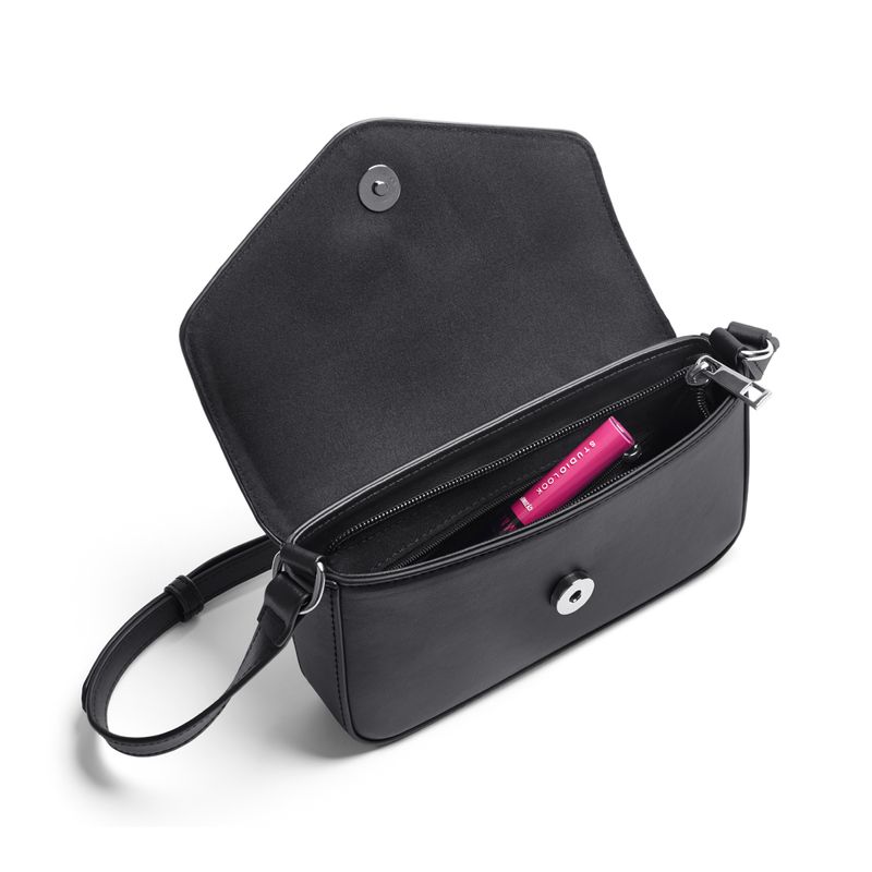 Mini-bolso-Marcia--elegante-tipo-cuero-negro-asa-ajustable-tarjeteros-monedero-versatil.